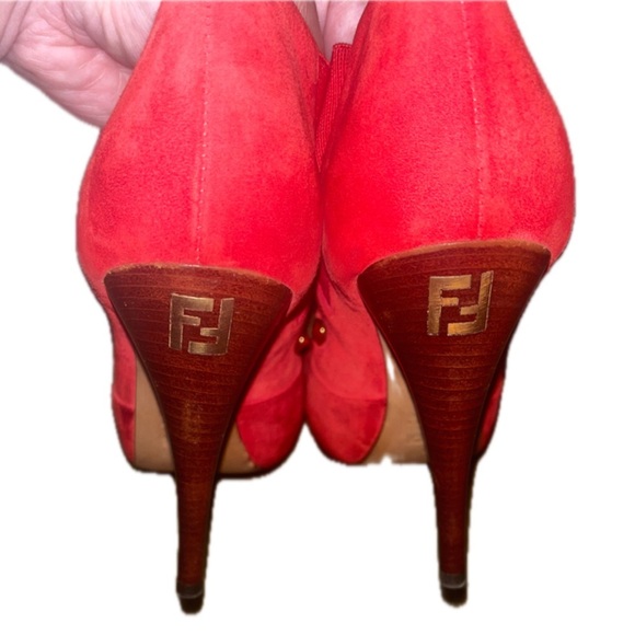 FENDI Red Studded Suede Platform Ankle heels boots, Size 36 US 5.5 - Picture 9 of 13